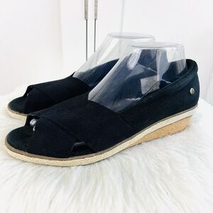 Grasshoppers Black Fabric Open-toe Wedge Comfort Slip-on Shoes Sandals Size 8